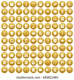 100 document icons set gold