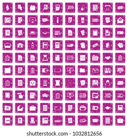 100 document icons set in grunge style pink color isolated on white background vector illustration