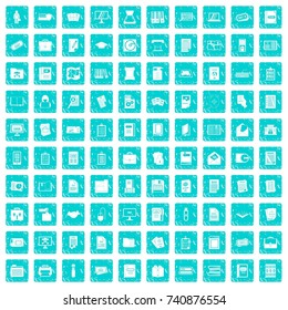 100 document icons set in grunge style blue color isolated on white background vector illustration