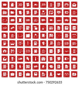 100 document icons set in grunge style red color isolated on white background vector illustration