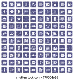 100 document icons set in grunge style sapphire color isolated on white background vector illustration