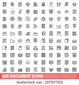 100 document icons set. Outline illustration of 100 document icons vector set isolated on white background