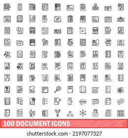 100 document icons set. Outline illustration of 100 document icons vector set isolated on white background