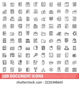 100 document icons set. Outline illustration of 100 document icons vector set isolated on white background