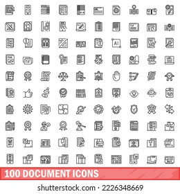 100 Dokumentsymbole gesetzt. Kontrast zur Illustration von 100 Dokumenten-Symbolen, Vektorgrafik einzeln auf weißem Hintergrund