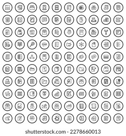 100 iconos de documento. Ilustración de esquema de 100 iconos de documento conjunto de vectores aislado en fondo blanco