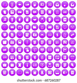 100 document icons set in purple circle isolated on white vector illustration