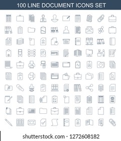 100 document icons. Trendy document icons white background. Included line icons such as clip, pointing on document, diploma, clipboard, notebook. document icon for web and mobile.