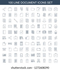 100 document icons. Trendy document icons white background. Included line icons such as case, clipboard, cupboard, holding document, binder. document icon for web and mobile.
