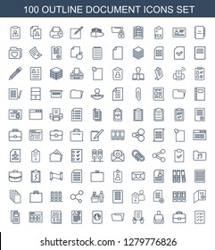 100 document icons. Trendy document icons white background. Included outline icons such as checklist, case, stamp, holding document, folder. document icon for web and mobile.