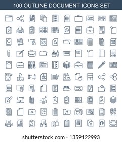 100 document icons. Trendy document icons white background. Included outline icons such as table box, passport, resume, checklist, doctor prescription. document icon for web and mobile.