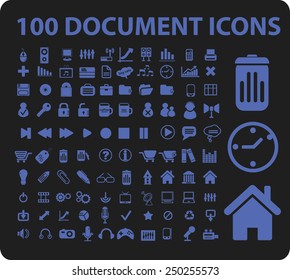 100 documentos, oficina, iconos del área de trabajo, ilustraciones, conjuntos de signos, vector