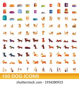 100 dog icons set. Cartoon illustration of 100 dog icons vector set isolated on white background