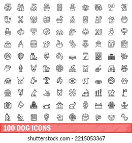 100 iconos de perro. Ilustración de esquema de 100 iconos de perro conjunto de vectores aislado en fondo blanco