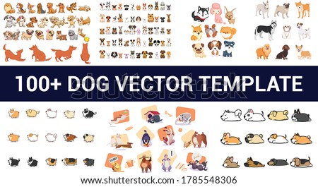100+ Dogs vector collection. Vector illustration of funny cartoon different breeds dogs in trendy flat style. Isolated on white