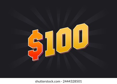Símbolo de texto de Vector de dinero americano de 100 dólares. $100 USD Dólar de los Estados Unidos Vector de acciones