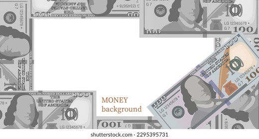 100 Dollar bills. Vector money background, frame. Cash hundred dollar turnover. American money sign.