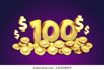 100 dollar coupon gift voucher, cash back banner special offer, casino winner. Vector illustration