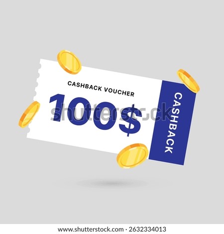 100 dollar coupon gift voucher, cash back banner special offer. Vector illustration