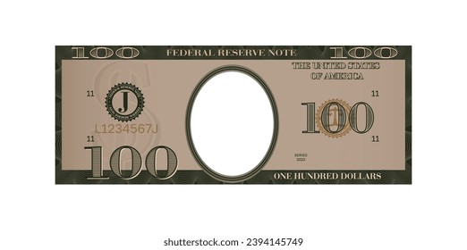 100 dollar fake banknote template. US fake cash note. Game joke money