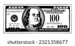 100 Dollars Banknote, bill one hundred dollars, american president Benjamin Franklin - out line vector illustration