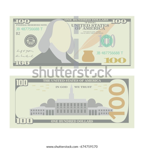100ドルの紙幣のベクター画像 Cartoon Us通貨 100米国のお金の両面が 分離イラストです 現金記号100ドル のベクター画像素材 ロイヤリティフリー