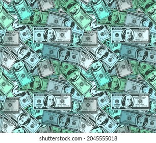 100 dollars bills bank notes seamless pattern background. Vector illustration