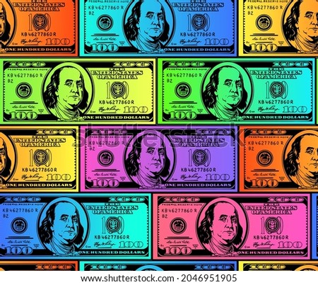 100 dollars bills bank notes seamless pattern background. Vector illustration for textille