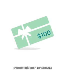 100 Dollars Gift card icon. Clipart image isolated on white background.