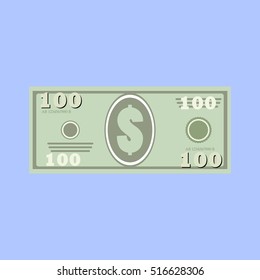 100 dollars, money banknote. Simple, flat style Graphic vector illustration