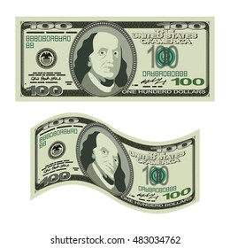 100 dollars on white background. Money isolated. US Cash. One hundred banknote USA