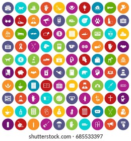 100 donation icons set in different colors circle isolated vector illustration