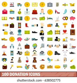 100 donation icons set in flat style for any design vector illustration