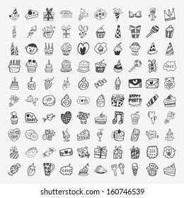 100 Doodle Geburtstagsparty-Icons Set