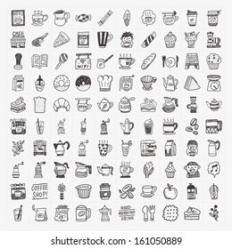 100 doodle coffee element icons set