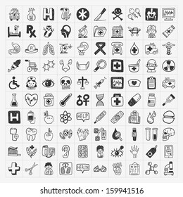 100 Doodle Medical Icons Set