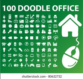 100 doodle office icons, signs, vector
