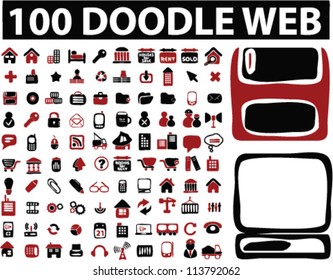 Conjunto de 100 ícones da web de doodle, vetor