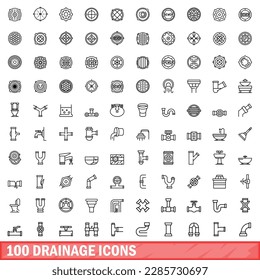 100 drainage icons set. Outline illustration of 100 drainage icons vector set isolated on white background