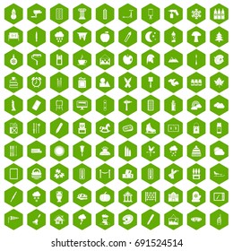 100 drawing icons set in green hexagon isolated vector illustration
