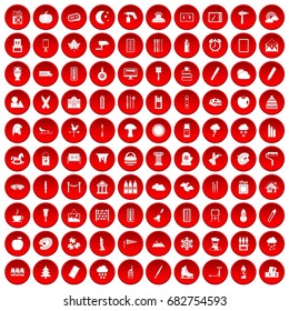 100 drawing icons set in red circle isolated on white vector illustration