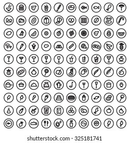 100 Drink and food minimal icon set