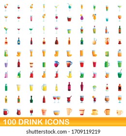 100 drink icons set. Cartoon illustration of 100 drink icons vector set isolated on white background