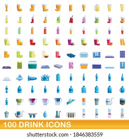 100 drink icons set. Cartoon illustration of 100 drink icons vector set isolated on white background