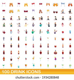 100 drink icons set. Cartoon illustration of 100 drink icons vector set isolated on white background