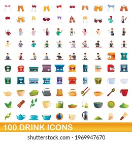 100 drink icons set. Cartoon illustration of 100 drink icons vector set isolated on white background