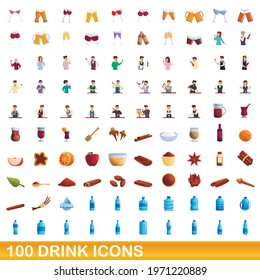 100 drink icons set. Cartoon illustration of 100 drink icons vector set isolated on white background