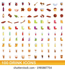 100 drink icons set. Cartoon illustration of 100 drink icons vector set isolated on white background