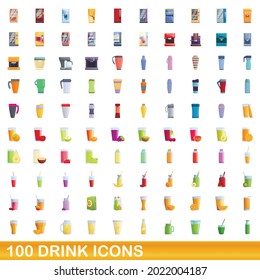 100 drink icons set. Cartoon illustration of 100 drink icons vector set isolated on white background