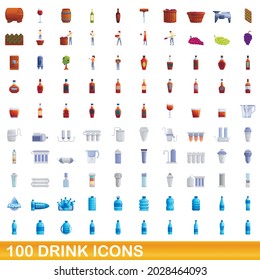 100 drink icons set. Cartoon illustration of 100 drink icons vector set isolated on white background
